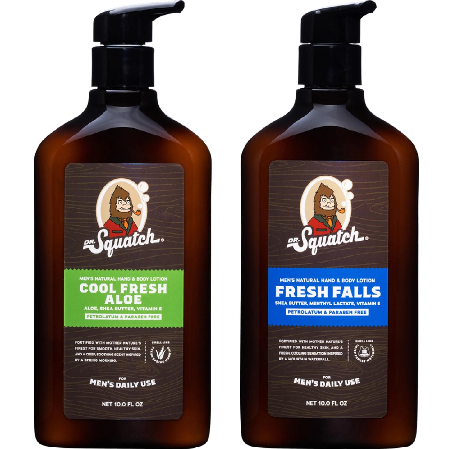 Dr. Squatch Mens Non-Greasy Natural Lotion - 24-hour moisturization hand and body lotion - Made with Shea Butter Coconut Oil and Vitamin E - Cool Fresh Aloe Fresh Falls (2 Pack)