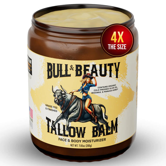 Bull & Beauty Beef Tallow and Honey Balm 7.05oz - Organic Unscented Tallow Honey Balm Grass-Fed Tallow Face Moisturizer Beef Tallow for Skin & Face with Manuka Honey Beeswax & Olive Oil
